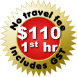 No travel fee Includes GST $110 1st hr